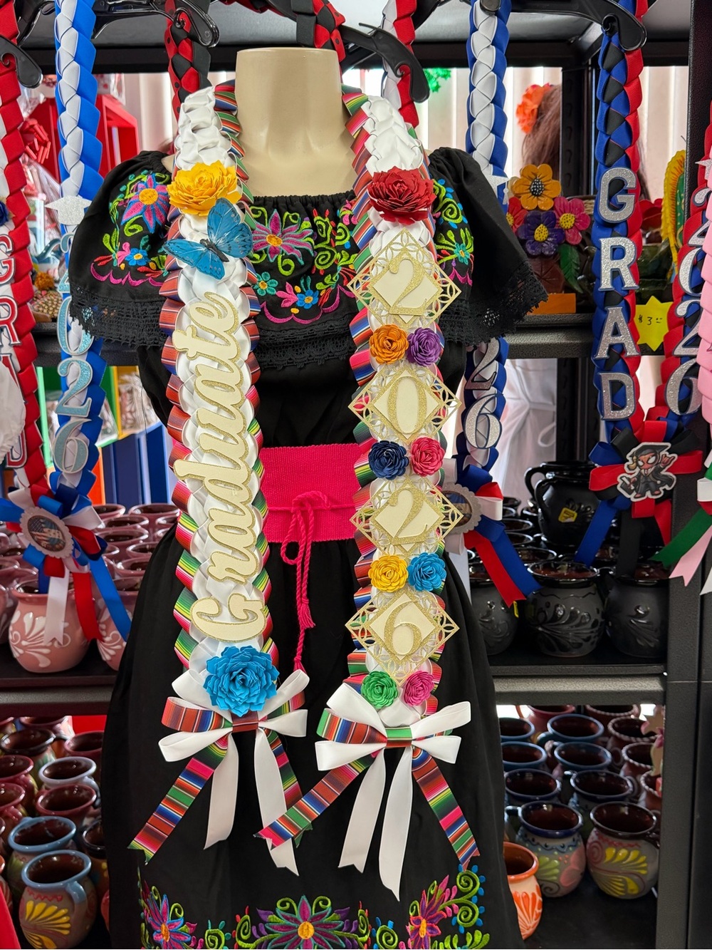 MEXICANA Multicolor Ribbon Graduation Lei with White Accents